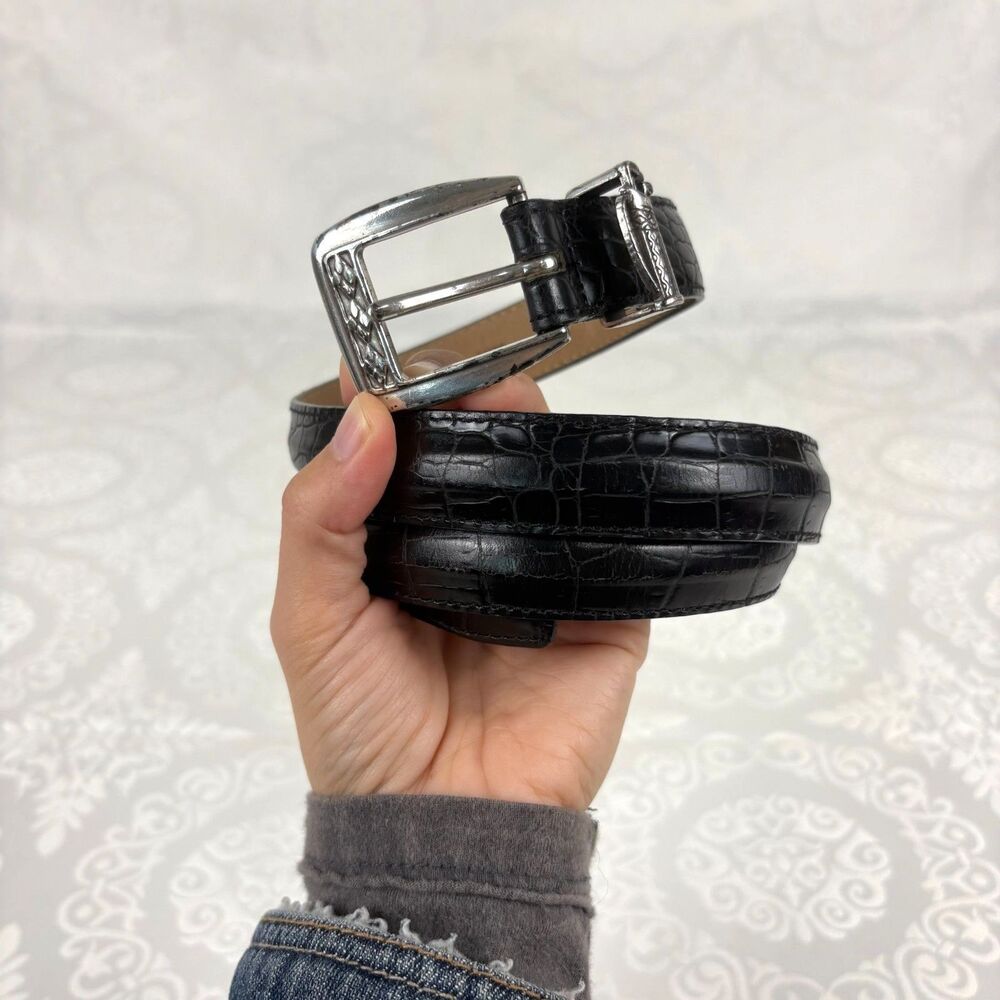 Brighton Leather Belt Crocodile Embossed Silver Plated Western Boho Golf XL/36